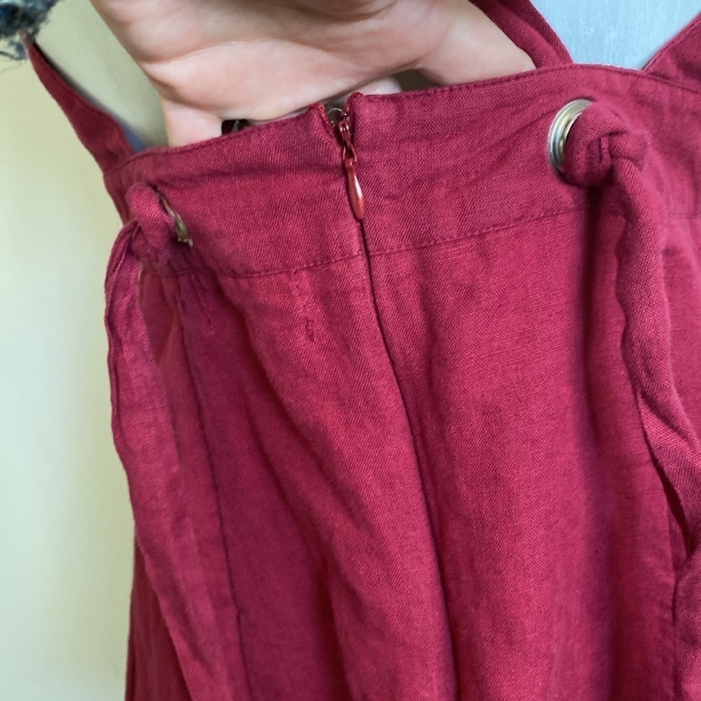Urban Outfitters Linen Cotton Blend Open Back Dress Women’s Size Medium Maroon - Picture 7 of 10